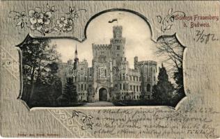 1902 Ceské Budejovice, Budweis; Schloss Frauenberg. Verlag Ant. Kovac / castle. Art Nouveau, floral ...