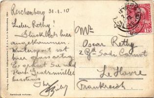 1910 Jested, Jeschken; Rodelbahn, Blick von der oberen Rodelbahnbrücke zur Stadt Reichenberg und nac...