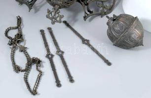 Antik paraszt csillár, tejüveg búrával, alkatrészeivel