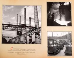 1954 Románia, Fogyasztási Szövetkezetek II. konferenciája, dekoratív fotóalbum, közel 100 db fotóval, orosz nyelvű feliratozással, életképek iparról, mezőgazdaságról, dolgozókról