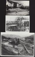 Kocsiromok Hegyeshalomnál, A Marcal-tói Rába-híd építése, Ung-völgyi vasúti vonal építése, 3 db reprodukciós előhívás, hátoldalon feliratozva, 8×12 és 13×18 cm