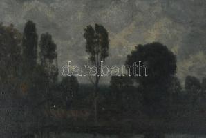 Olvashatatlan jelzéssel (...Ferenc?), XIX. sz. vége/XX. sz. eleje: Folyóparti táj. Olaj, vászon. Hát...