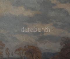 Szlányi Lajos (1869-1949): Táj. Olaj, karton, jelzett. Dekoratív, sérült fakeretben, 34×48 cm