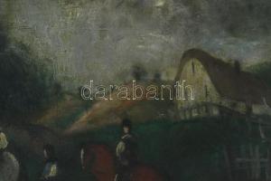 Rudnay Gyula (1878-1957): Lovasok tájban, 1931. Olaj, vászon, jelezve balra lent. Hátoldalán autográ...