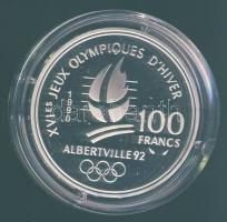 Franciaország 1990. 100Fr Ag "Téli olimpia-gyorskorcsolya" T:PP Tanúsítvánnyal!