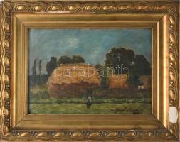 Feszty Árpád (1856-1914): Kislány a falu szélén. Olaj, karton, jelzett. Hátoldalán Feszty Masa (1895...