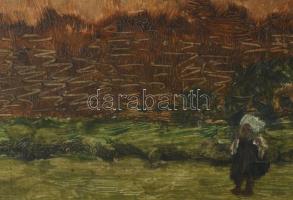 Feszty Árpád (1856-1914): Kislány a falu szélén. Olaj, karton, jelzett. Hátoldalán Feszty Masa (1895...