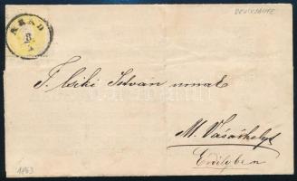 1863 2kr sárga nyomtatványon "ARAD" - "HERMANNSTADT" - "MAROS VÁSÁRHELY"