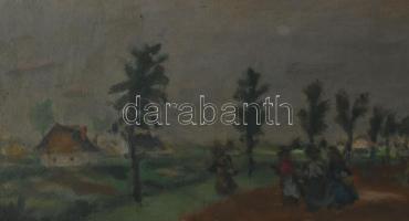 Fényes Adolf (1867-1945): Sétálók tájban. Olaj, vászon, jelezve jobbra lent. Egészen apró sérüléssel...