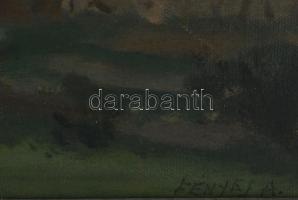 Fényes Adolf (1867-1945): Sétálók tájban. Olaj, vászon, jelezve jobbra lent. Egészen apró sérüléssel...