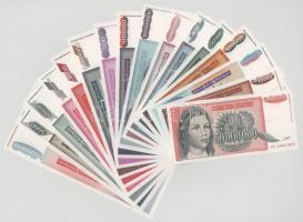 Jugoszlávia 1992-1993. 1000D-10.000.000.000D (16xklf) közte 1992. 5000D "ZA" betűjelű pótkiadás T:UNC Yugoslavia 1992-1993. 1000 Dinara - 10.000.000.000 Dinara (16xdiff) within 1992. 5000 Dinara replacement issue with "ZA" letters C:UNC