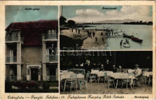 Leányfalu, panzió, szálló-épület, Keczéry Róth István szállodája, kerthelyiség, Duna strand csónakok...
