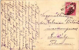 1927 Szentes, Zsoldos Gőzmalom Ipartelep és Kereskedelmi R.T., gyárkémény. photo (apró szakadások / ...