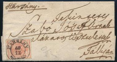 1852 3kr HP I.a levélen "HARSÁNY" - "FORRÓ" - "TÁLLYA"