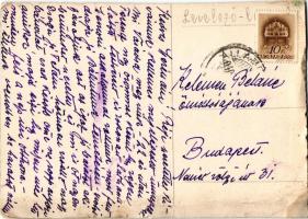 1940 Egyedi kézzel festett művészlap: virágcsokor magyar zászlóval / hand-painted greeting postcard ...