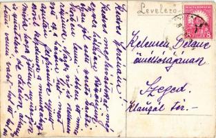 Egyedi kézzel festett művészlap: leány virágot öntöz / hand-painted greeting postcard (vágott / cut)