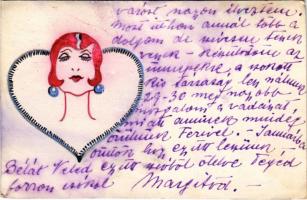 Egyedi kézzel festett művészlap: hölgy / hand-painted greeting postcard (vágott / cut)