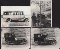 cca 1940-es évek, automobilok, taxi, busz, 4 db fotó, reprodukciós előhívás, egyik felületi sérüléssel, 13×18 cm