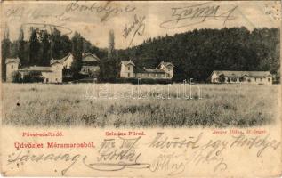 1902 Szlatinafüred, Slatina (Aknaszlatina, Solotvyno; Máramaros); Pável sósfürdő. Berger Miksa kiadása / spa, salt baths (lyukak / pinholes)
