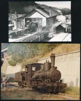 Bányavasúti szerelvények, mozdonyok, 2 db fotó, 9×14 és 12,5×17,5 cm