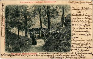 1904 Gyertyánliget, Polyana-Gyertyánliget, Kabola Polyána, Kobyletska Poliana (Máramaros, Maramures); fürdő részlet, sétány. Kaufman Ábrahám kiadása / spa, promenade (EK)