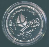 Franciaország 1989. 100Fr Ag "Téli olimpia-alpesi sí-lesiklás" T:PP Tanúsítvánnyal!