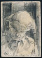 Gera jelzéssel (Gera Gyula?): Férfiportré Rosa Luxemburg felirattal, 1945. Ceruza, papír. Lapszéli szakadással. Törésekkel. 18x13 cm
