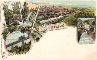 Bienne with funicular and railway litho