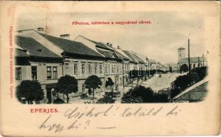 1900 Eperjes, Presov; Fő utca, Sváby Ferenc üzlete, háttérben a nagysárosi vár. Fénynyomat Divald mű...