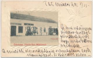 1902 Törökszentmiklós, könyvnyomda, Kardos Lajos üzlete, egyedi, kézzel készült, ragasztott képeslap...