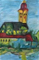 Kmetty jelzéssel: Torony. Vegyes technika, papír. 42x59 cm.