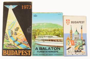 cca 1973-1983 3 db térkép: Budapest (x2), A Balaton turistatérképe, változó méretben és állapotban