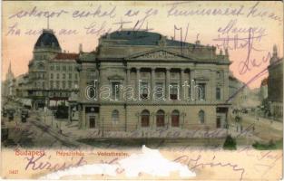 1907 Budapest VIII. Népszínház, Zálogkölcsön-Hitel, villamos. Taussig A. 5427. (ázott / wet damage)