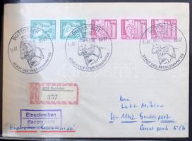 70 férőhelyes levélberakóban főleg német első napi borítékok, alkalmi levelezőlapok stb