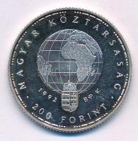 1992. 200Ft Ag "Veszélyeztetett állatvilág - Fehér gólya" tanúsítvánnyal T:UNC,AU (eredetileg PP) patina Adamo EM126