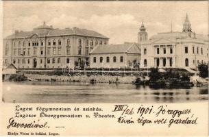 1901 Lugos, Lugoj; M. kir. főgimnázium és színház. Weisz és Sziklai kiadása / grammar school, theatre