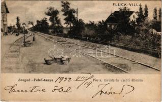 1922 Szeged, Felső-tanya, posta, távirda és vasútállomás, Fluck villa. Grünwald Herman kiadása (r)