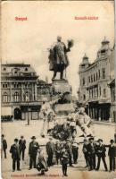 1908 Szeged, Kossuth szobor koszorúkkal, Pósza Lajos üzlete. Grünwald Herman kiadása (EB)