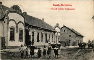 1912 Szeged, Alsóközpont, Népbank székház, gőzmalom, utcakép. Kalmár Mór kiadása (ázott sarok / wet ...