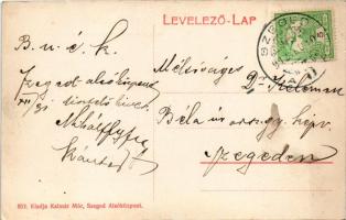 1912 Szeged, Alsóközpont, Népbank székház, gőzmalom, utcakép. Kalmár Mór kiadása (ázott sarok / wet ...