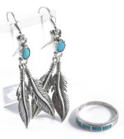 Ezüst (Ag) fülbevaló pár, türkiz berakással, jelzett, bruttó 9,34g