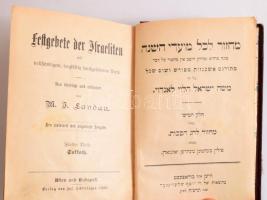 Landau, M. I.: Festgebete der Israeliten mit vollständigem, sorgfältig durchgesehenem Texte. Neu übersetzt und erläutert von - - . Fünfter Theil: Sukkoth. Wien-Bp., 1905, Jos. Schlesinger. Héber és német nyelven. Aranyozott egészvászon-kötésben, sérült gerinccel, helyenként a fűzéstől részben elváló lapokkal.