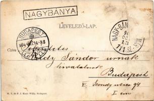 1904 Nagybánya, Baia Mare; Fő tér, üzletek. M. T. és F. I. Koch Willy kiadása / main square, shops (...