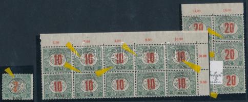 Kolozsvár 1919 Pirosszámú portó 2 db klf összefüggés, 1 db önálló érték mindegyikben lemezhibák, törött karika lemezhiba, Bodor vizsgálójellel