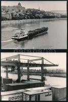 Kőszeg uszály a Dunán a királyi palota közelében + Ganz daruk a kikötőben, 2 db sajtófotó, 13×18 cm