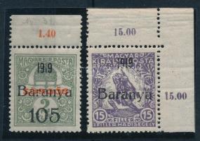 Baranya 1919 Sürgős és Hadisegély 15f hiányos évszámokkal, Bodor vizsgálójellel