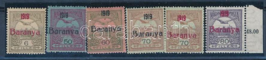 Baranya I. 1919 6 db klf bélyeg, Bodor vizsgálójellel