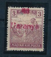 Baranya I. 1919 Arató 3f hiányos B betű lemezhibával, Bodor vizsgálójellel
