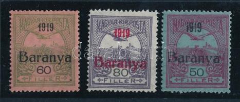 Baranya I. 1919 Turul 60f és 80f antikva évszámmal + Turul 50f zászlós 1-essel, Bodor vizsgálójellel