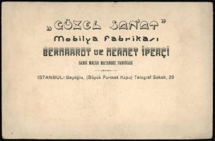 Bernhardt Béla törökországi bútorgyárának reklámlapja, kétoldalas, 16,5x11 cm